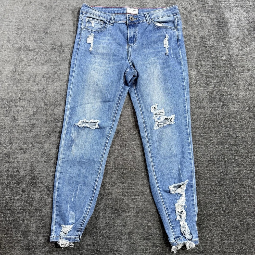 GoGo Jeans USA Women's Size 7 Distressed Tapered Blue Denim Skinny‎ Stretch